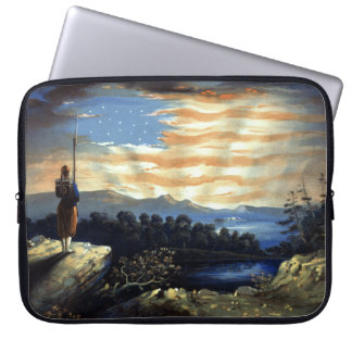 Funda Para Portátil Amanecer celestial de la bandera estadounidense en