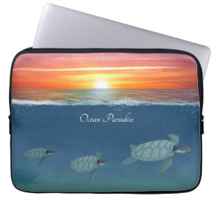Funda Para Portátil Amanecer en el océano y tortugas marinas nadando