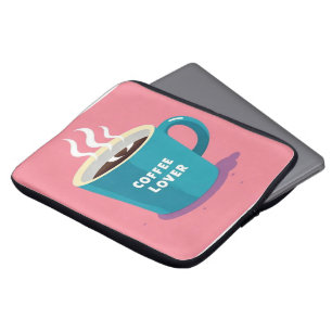 Funda Para Portátil amante de la taza de café azul rosado minimalista