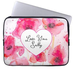 Funda Para Portátil Amapola Roja Poppies Flor Floral Acuarela Esposa