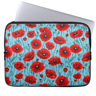 Funda Para Portátil Amapolas rojas sobre un fondo azul