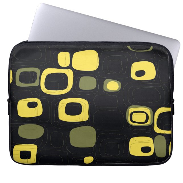 Funda Para Portátil Amarillo, anime, negro retro abstracto arte (Frente)
