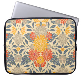 Funda Para Portátil Amarillo cálido, Naranja y floral azul