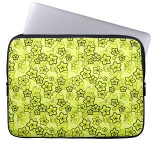 Funda Para Portátil Amarillo con patrón floral de neón brillante negro