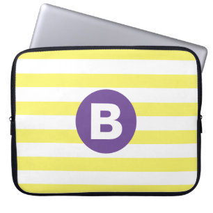 Funda Para Portátil Amarillo soleado rayado monograma morado