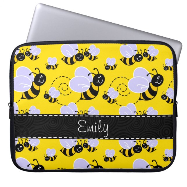 Funda Para Portátil Amarillo y negro manosee la abeja (Frente)