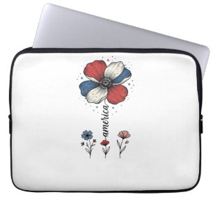 Funda Para Portátil América Floral Patriótico Vintage Diseño Vectorial