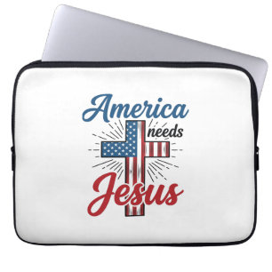 Funda Para Portátil América Necesita Jesús Diseño de Camiseta Cruz Pat