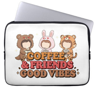Funda Para Portátil Amigos Animales Adorables Amantes del Café