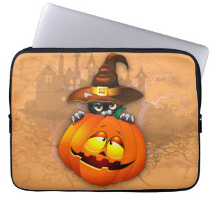 Funda Para Portátil Amigos de Halloween con gatos y calabazas de bruja