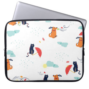 Funda Para Portátil Amigos del Día de las Lluvias: Viñeta de Perro Gat