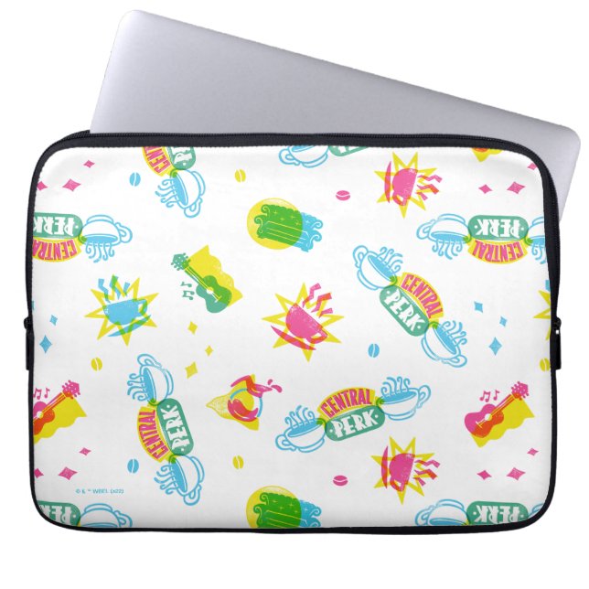 Funda Para Portátil AMIGOS™ | Patrón de Neón de Perk Central (Frente)