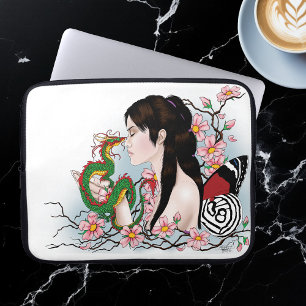 Funda Para Portátil Amistad del dragón de hadas con flores de cerezo