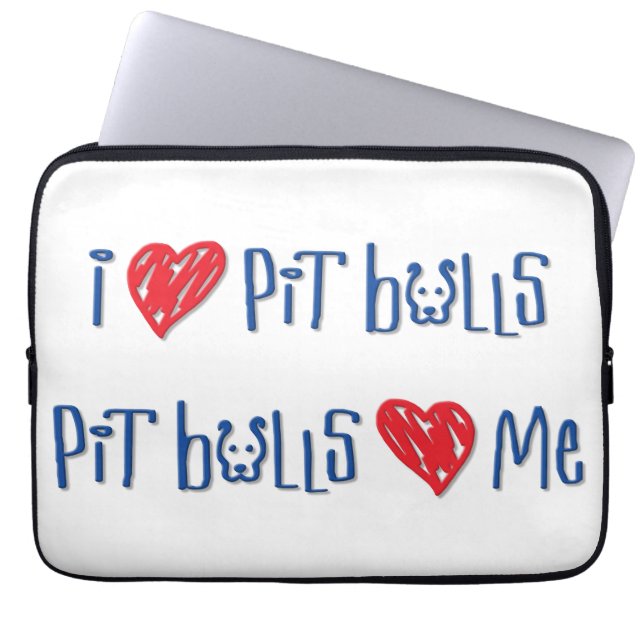 Funda Para Portátil Amo pitbulls - los pitbulls me aman (Frente)