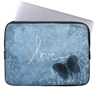 Funda Para Portátil Amor azul de la mariposa del dril de algodón