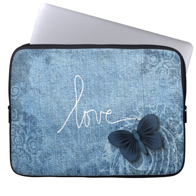 Funda Para Portátil Amor azul de la mariposa del dril de algodón (Frente)