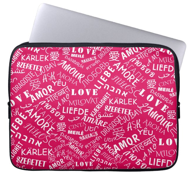 Funda Para Portátil AMOR - Multi Language - Personalizable Internacion (Frente)