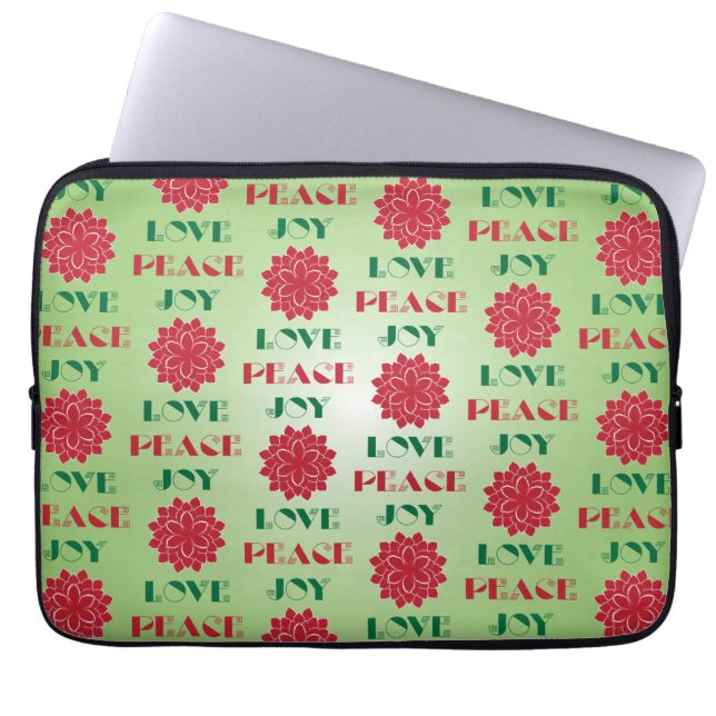 Funda Para Portátil Amor verde y rojo moderno, paz, cita de alegría (Frente)