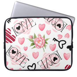 FUNDA PARA PORTÁTIL AMOR Y CORAZONES DE DÍA DE SAN VALENTÍN BLANCOS Y 