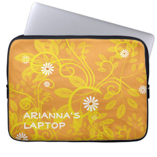 Funda Para Portátil Añada Un Nombre Retro White Daisies Abundantes Am