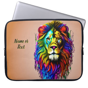 Funda Para Portátil Añadir texto de nombre, león de goteo de pintura c
