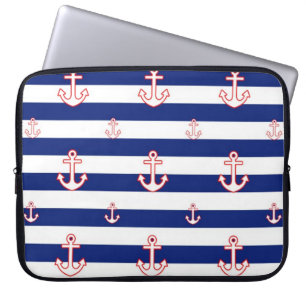Funda Para Portátil Anchors on Stripes Nautical Pattern