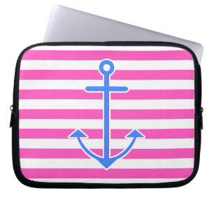 Funda Para Portátil Ancla azul náutica rosada