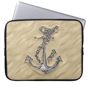 Funda Para Portátil Ancla de cuerda cromada en la playa