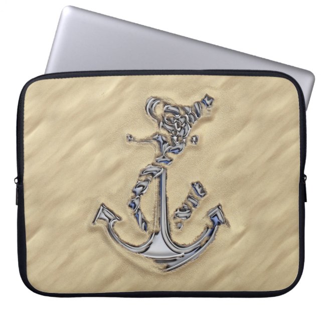 Funda Para Portátil Ancla de cuerda cromada en la playa (Frente)