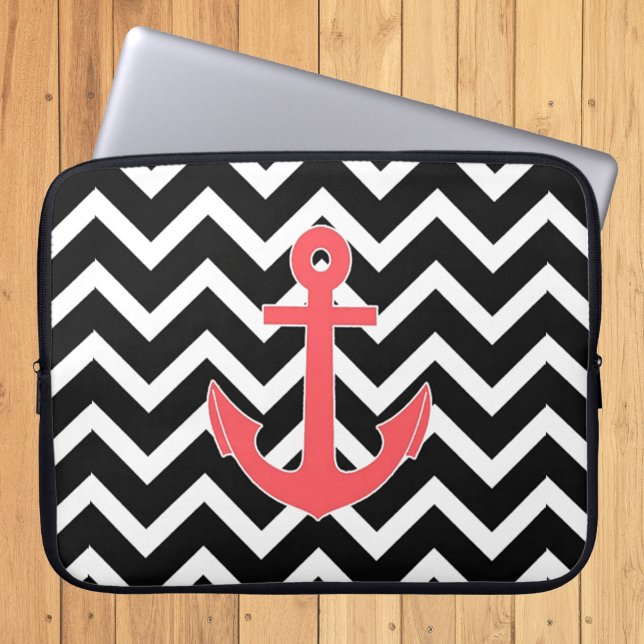 Funda Para Portátil Ancla Rosa Chevron Negro (Subido por el creador)