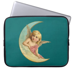 Funda Para Portátil Ángel en una imagen vintage de luna creciente