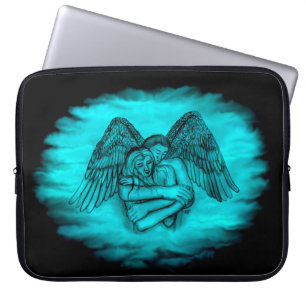 Funda Para Portátil Ángel Eros en el amor, diseño negro y verde