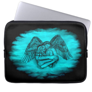 Funda Para Portátil Ángel Eros en el amor, diseño negro y verde