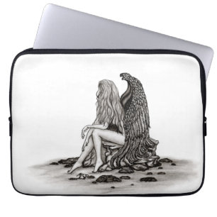 Funda Para Portátil Ángel, perdido en el pensamiento, diseño blanco y