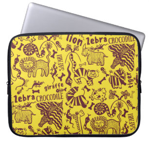 Funda Para Portátil Animales africanos: Patrón cultural sin foco.