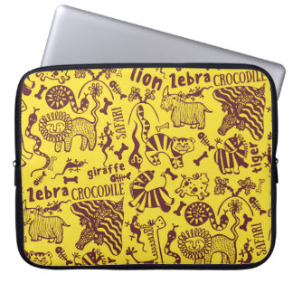 Funda Para Portátil Animales africanos: Patrón cultural sin foco.