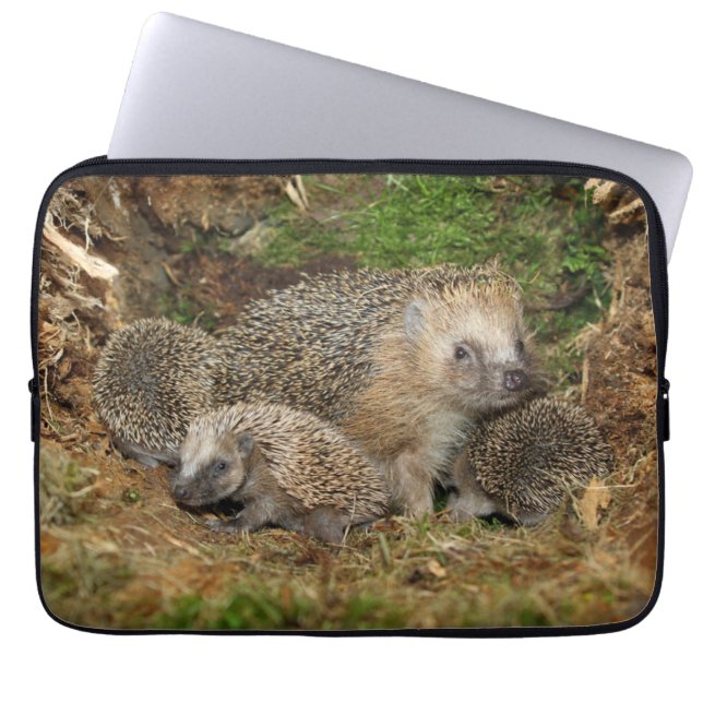 Funda Para Portátil Animales de bebé más afectados | Familia Hedgehog (Frente)