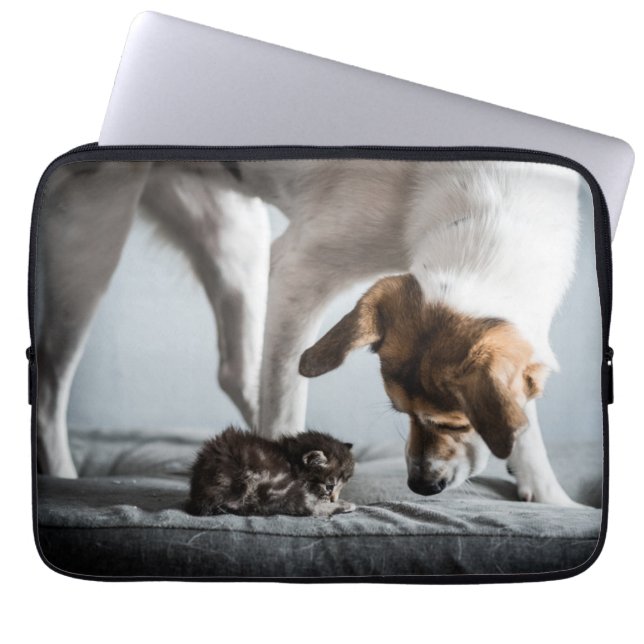Funda Para Portátil Animales de bebé más afectados | Gatito y perro be (Frente)
