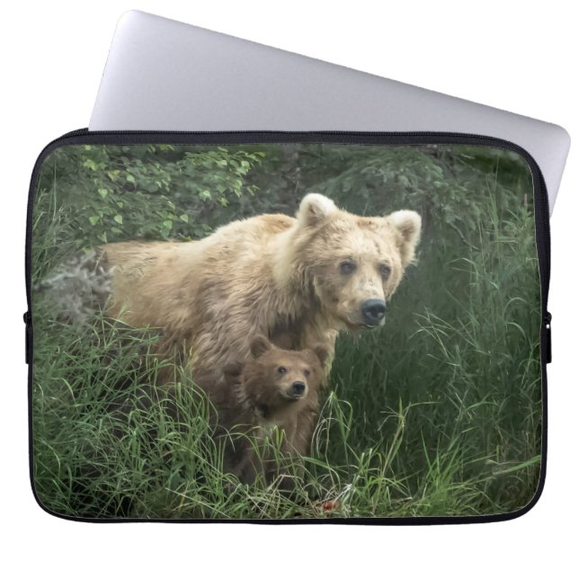 Funda Para Portátil Animales de bebé más afectados | Oso Mamá Oso Y Su (Frente)