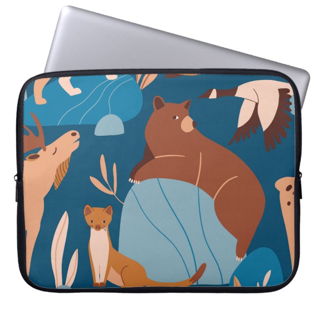 Funda Para Portátil Animales de bosque, diseño sin costura. (Frente)