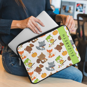 Funda Para Portátil Animales de Woodland, Animales Forestales, Tu Nomb