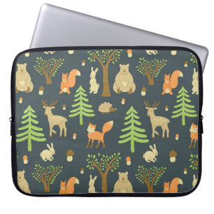 Funda Para Portátil Animales del bosque vintage, patrón infantil.
