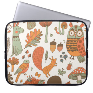Funda Para Portátil Animales Forestales: Fondo Colorido Otoño.