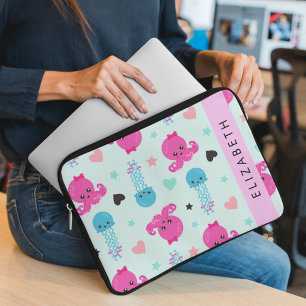 Funda Para Portátil Animales marinos, pulpo, medusas, corazón, tu nomb