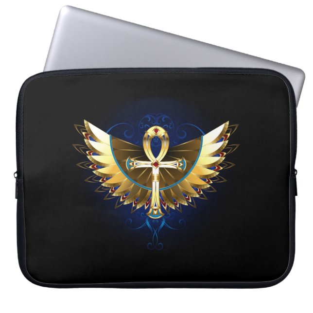 Funda Para Portátil Ankh de oro con alas (Frente)