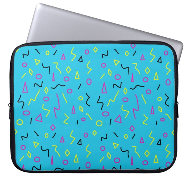 Funda Para Portátil Años 1980 Estilo Memphis azul brillante rosa neón  (Frente)