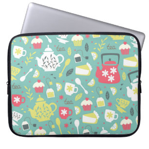 Funda Para Portátil Antecedentes con teteras, tazas, limón, flores a