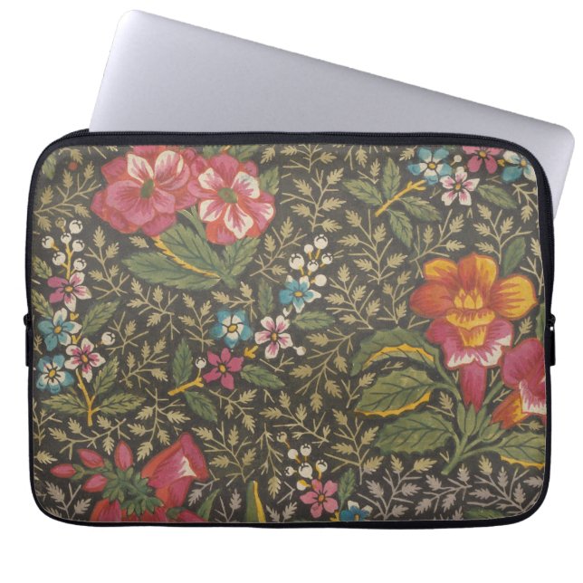 Funda Para Portátil Antiguo toile francés de Jouy ramas florales de lo (Frente)