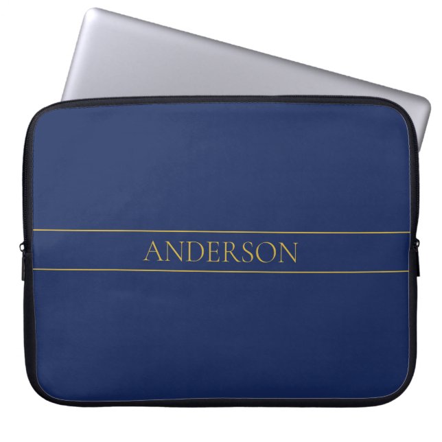 Funda Para Portátil Apellido o empresa Navy Blue & Gold Name (Frente)
