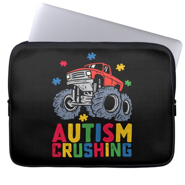 Funda Para Portátil Aplastante de autismo Monstruo Camión Concientizac (Frente)